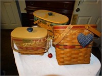 3 Longaberger baskets, one is 1989 Holiday Memory