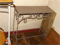 Table with iron legs and wooden top 28" w x 12"d