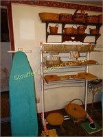 Ironing board, coat rack, and wooden heart design