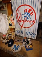 New York Yankee pennant, window stickers, helmet,