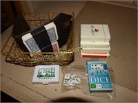 Basket of playing cards and dice
