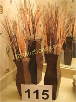3 TALL VASES WITH COLORED GRASS