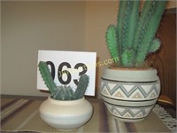 2 SOUTHWEST POTS W/ CACTUS AND SMALL RUG WOVEN