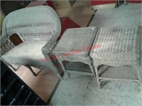 >  Wicker bench loveseat & 2 matching end tables