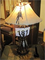 LAMP WITH HIDE SHADE AND FEATHERS
