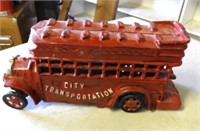 Antique Cast Iron Double Decker Bus, 10.5" L