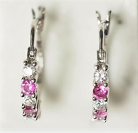 Sterling Silver Created Pink Sapphire Earrings JC