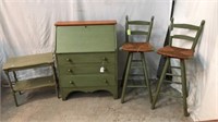 Vintage Wooden Desk, Table & 2 Counter Stool P14B