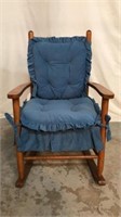 Wooden Rocking Chair With Blue Cushions P1C