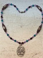 Beaded Necklace w/ Sterling Pendant & Clasp JC