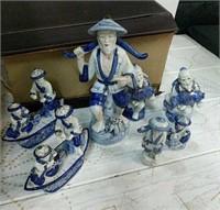 Blue & White Asian Porcelain Figurines 10B