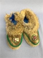 Toddler size seal fur slippers with rabbit trim an