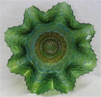 Persian Garden 11 1/2" ruffled bowl- emerald green