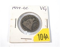 1877-CC Seated Liberty quarter dollar, VG