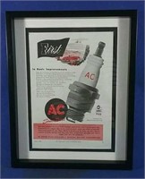 Authentic 1948 AC Spark Plugs Framed Ad