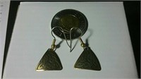 Celtic Etched Brass Drop Earrings -Estate Jewelery