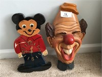 "Mickey" and Clown wall hangings