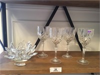 Waterford (4) Crystal glasses & candle holder