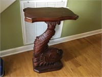 Vintage Mahogany Koi carved side table