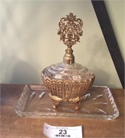 Early Globe 24k gold plated perfume & glass trinke