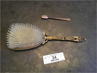 Silver Plate toothbrush & brass vanity brush