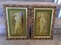 Pair of framed hand made figural plaques