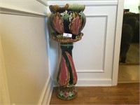 Vintage Majolica pedestal & pot