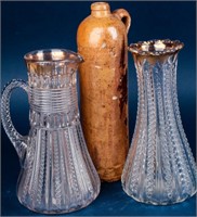 Antique Hand Blown Glass Pitcher & Celery Vase