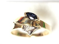 14K Yellow and white gold marquis shaped blue