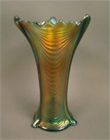 7 ¾” Tall N Drapery Swung Vase – Aqua (very rare