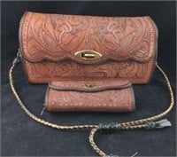 Large Vintage Entirely Hand Tooled Purse With