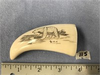3.5" scrimshawed ivory whale's tooth  by Agopoa