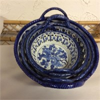 Malaysian Vintage "blue ware" nesting basket