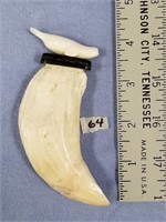 Huge polar bear tooth, 4.75" long mounted with bal