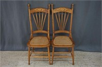 2 Antique ca.1900 Mann Bros. Cane Seat Oak Chairs