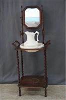 Vintage Style Washbowl and Pitcher with Stand