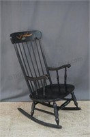 1970's Black Painted Oak Rocking Chair