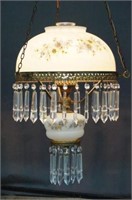 Vintage Handpainted Milk Glass Hanging Lamp