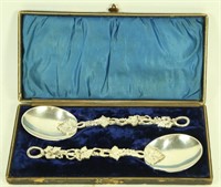 FINE PAIR OF PRESENTATION STERLING SILVER SPOONS