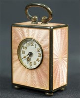 CIRCA 1900's PINK CLOISONNE SWISS TRAVEL CLOCK