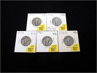 5- Standing Liberty quarters: 1925, 1926, 1927,