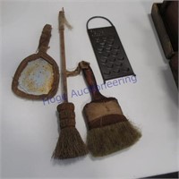 2 small brooms,  metal grater, mirror