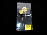 2- Gold love token blazer pins