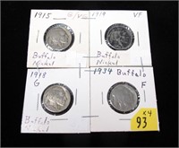 4- Buffalo nickels: 1915, 1918, 1919, 1934