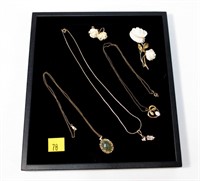 Lot, opal, jade and rhinestone pendants with