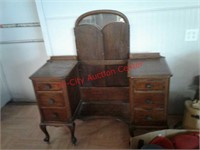 > Antique vanity with mirror and 6 drawers approx