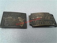 Budweiser and Marlboro belt buckles