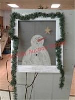 > Snowman painted on screen with picture frame