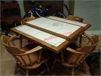 > Tiled top wooden table with leaf and 4 chairs