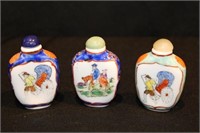 Group of 3 hand painted Chinese snuff bottles